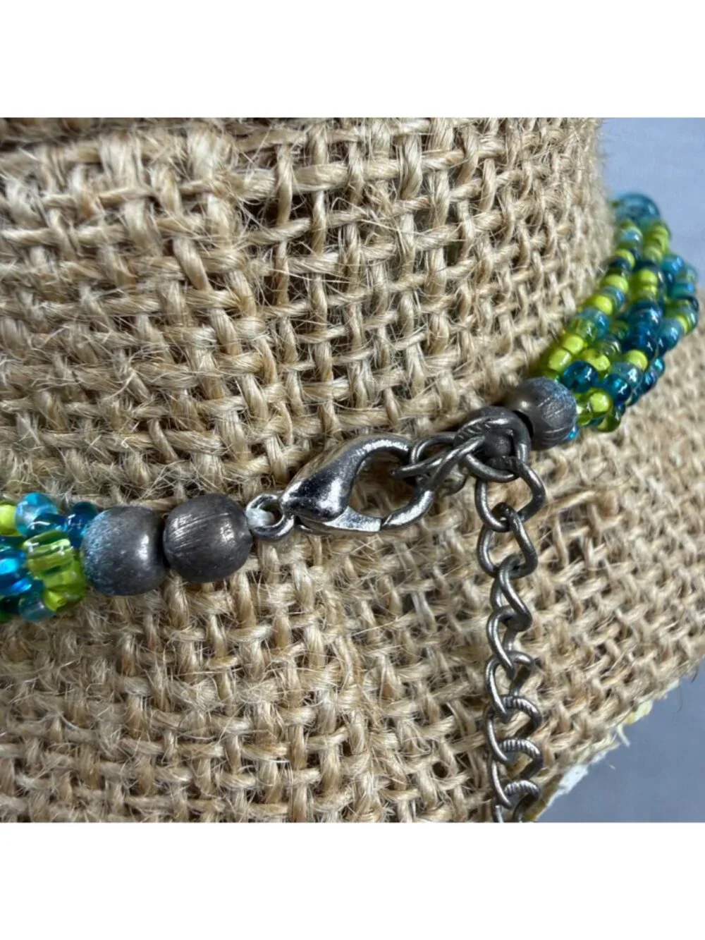 Multistrand Blue & Green Glass Beaded Necklace - Statement Piece Women Vintage
